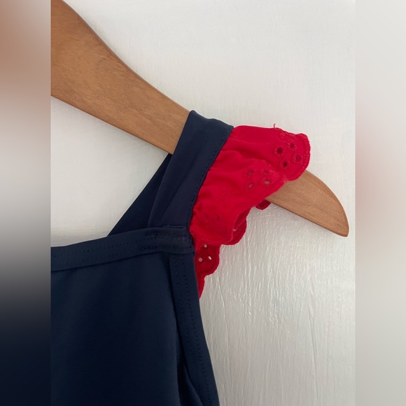 NWT TBBC long bay swimsuit girls. Nantucket navy and red. - Picture 2 of 3